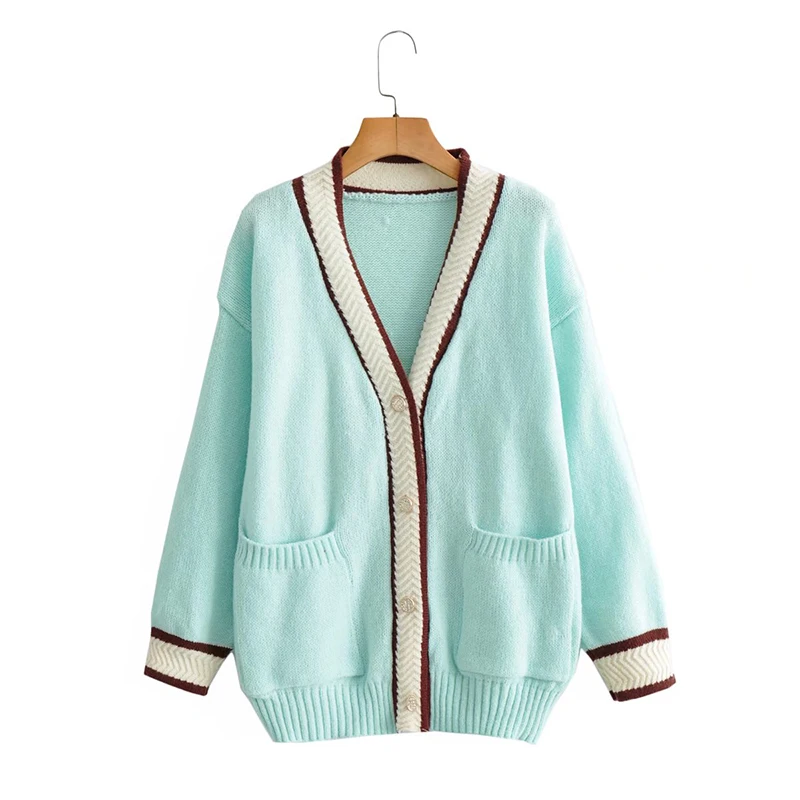 Unizera 2021 Za women's autumn new V-neck contrast fashion versatile cardigan sweater loose women's sweater coat
Unizera 2021 Za women's autumn new V-neck contrast fashion versatile cardigan sweater loose women's sweater coat