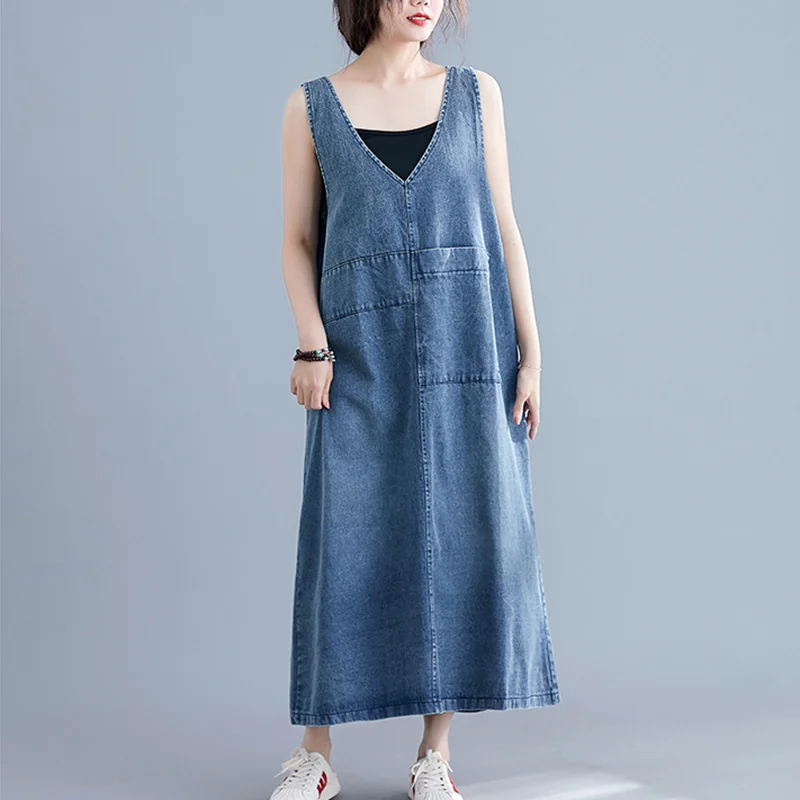 #0405 Blue Denim Dress Women Casual Loose Denim Dresses Ladies Sleeveless V-neck Jean Dress Female Vintage Vestidos Big Pockets
#0405 Blue Denim Dress Women Casual Loose Denim Dresses Ladies Sleeveless V-neck Jean Dress Female Vintage Vestidos Big Pockets