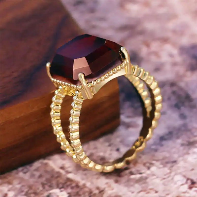 

Свадебные ювелирные изделия Размер 6-10 подарки Новые для женщин элегантные кольца винтажные красные квадратные женские кольца