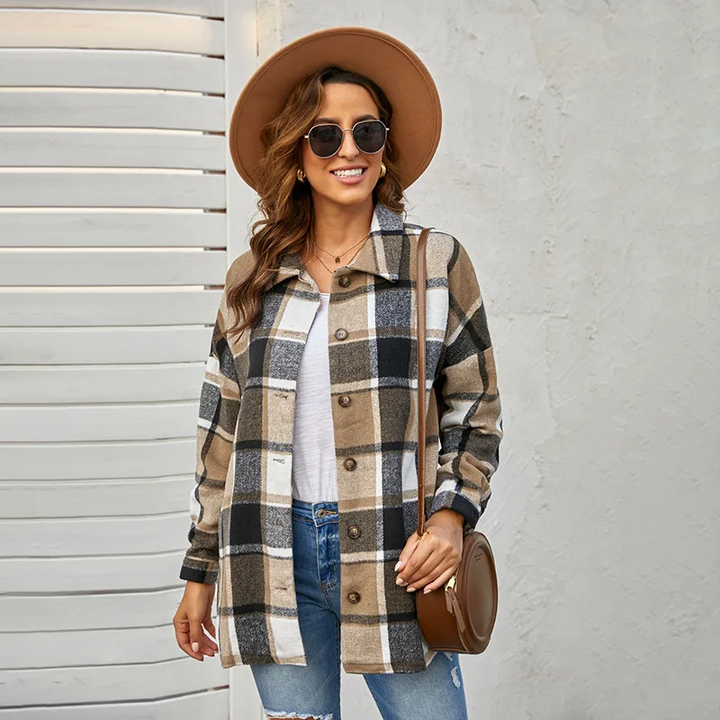 European and American Plaid Shirt Women's Long Sleeve Lapel Button Autumn Winter New Plaid Coat
European and American Plaid Shirt Women's Long Sleeve Lapel Button Autumn Winter New Plaid Coat