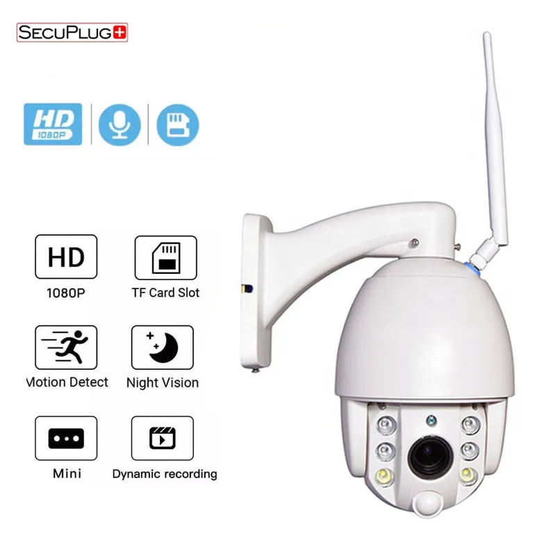 SecuPlug+ PTZ Speed Dome 1080P 2MP Smart Dome Speed WIFI IP Camera Two-way Audio Full Color Night Vision Outdoor Waterproof IP67
SecuPlug+ PTZ Speed Dome 1080P 2MP Smart Dome Speed WIFI IP Camera Two-way Audio Full Color Night Vision Outdoor Waterproof IP67