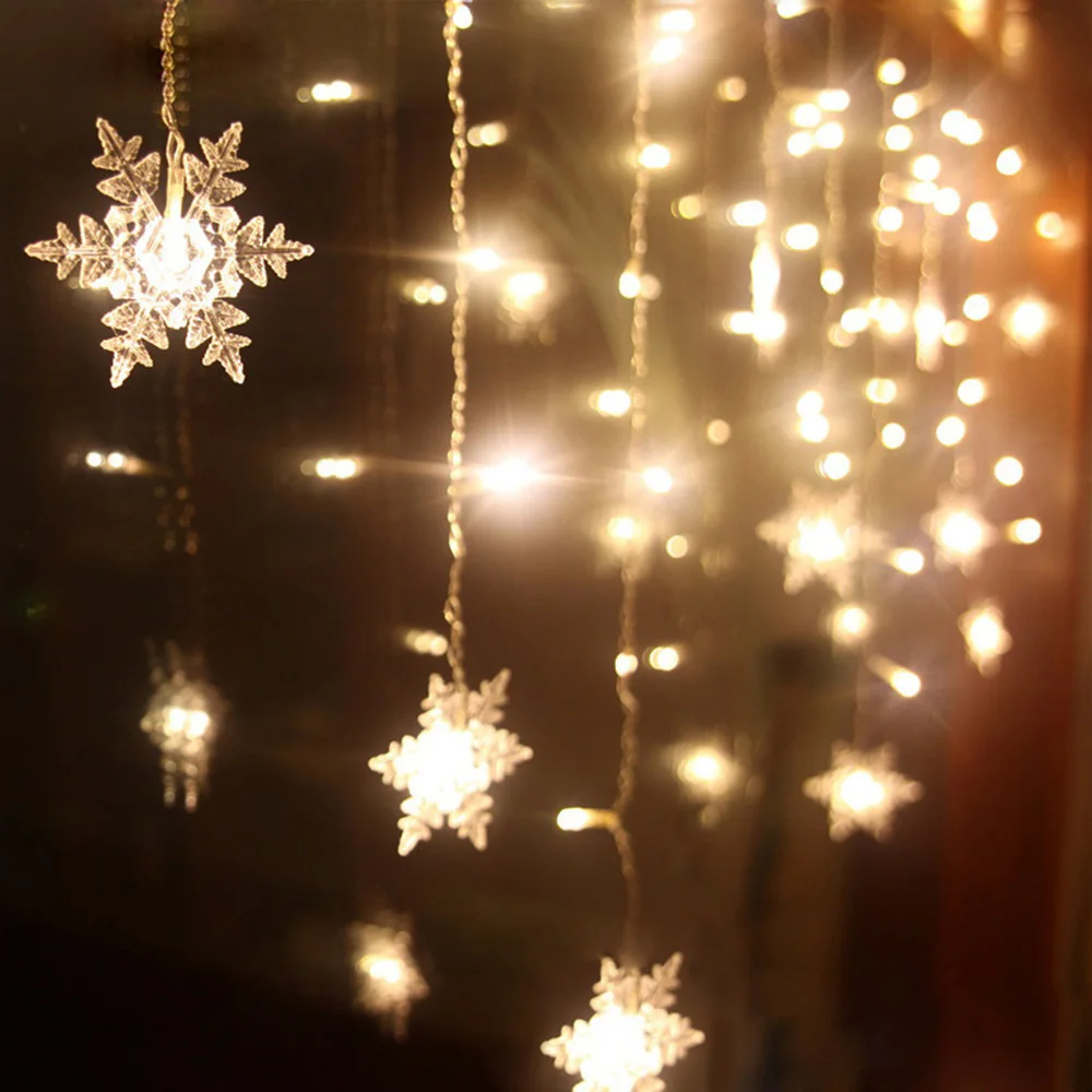 

Рождественская светодиодный ная гирлянсветильник со снежинками, s мигасветильник гирлянда, s-занавеска, водонепроницаемая Волшебная гирля...