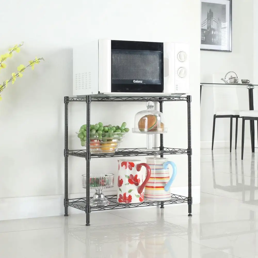 Microwave stand, storage workstation, shelf, black, solid carbon steel structure, bright silver paint
Microwave stand, storage workstation, shelf, black, solid carbon steel structure, bright silver paint