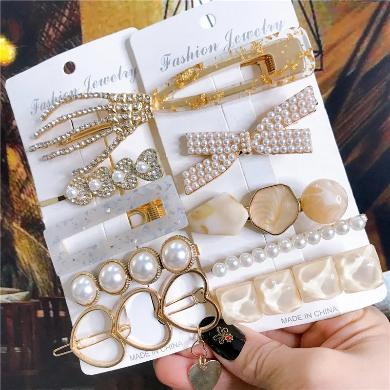 New 2021 Hair Accessories Set For Women Fashion Crystal Simulation Pearl Hair Clips Headwear Jewelry 5PCS Hairpins Ornaments