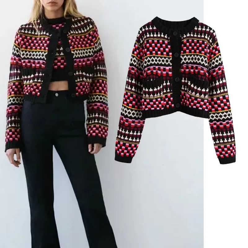 Xypskh Za Women Fashion Loose Jacquard Knit Cardigan Sweater Vintage Long Sleeve Button-up Female Outerwear Chic Tops
Xypskh Za Women Fashion Loose Jacquard Knit Cardigan Sweater Vintage Long Sleeve Button-up Female Outerwear Chic Tops