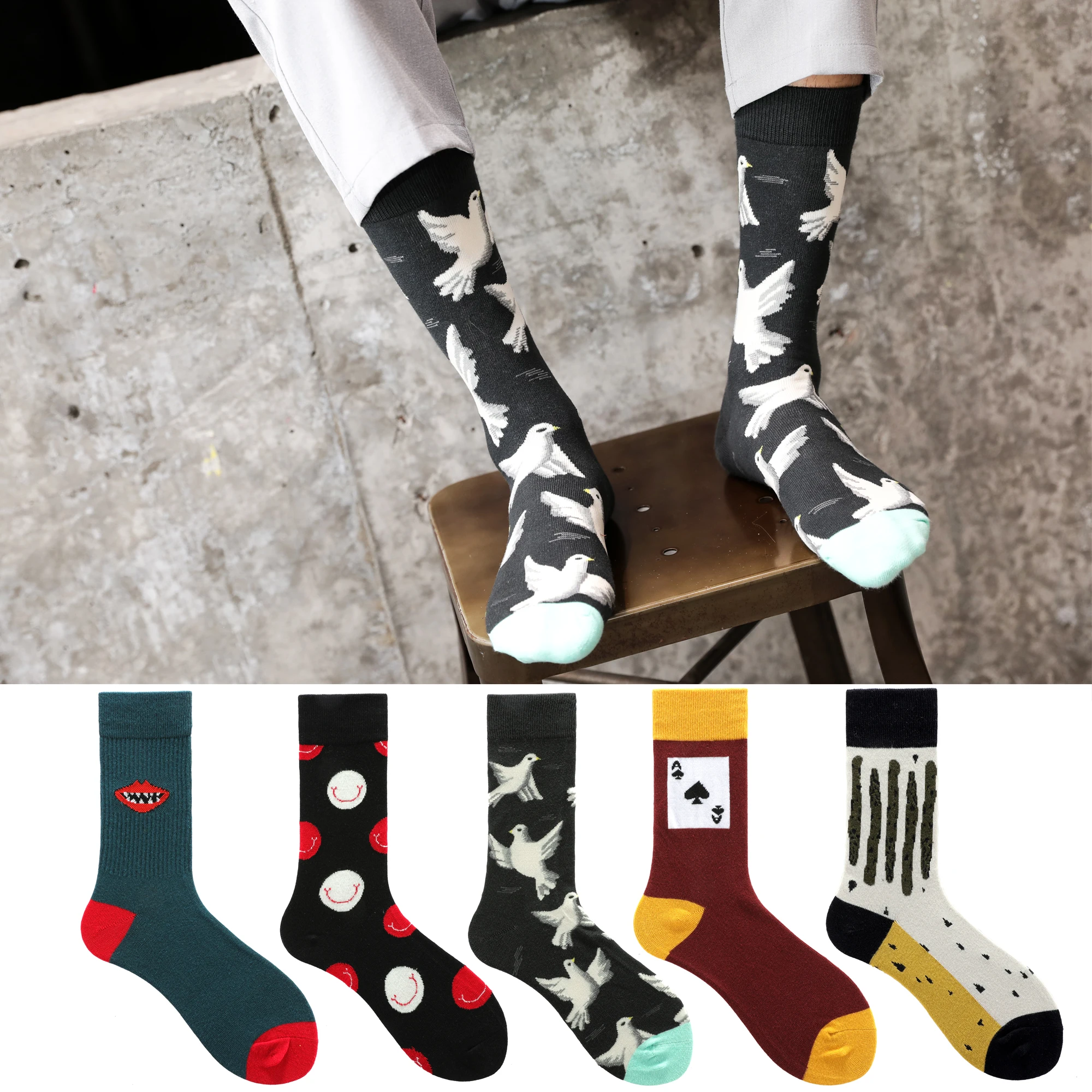 New European and American Fashion Socks Men and Women Happy Funny Art Pigeons Animals Characters Designer Crew Couple Socks
New European and American Fashion Socks Men and Women Happy Funny Art Pigeons Animals Characters Designer Crew Couple Socks