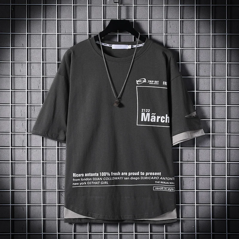 Summer Hip Hop Tshirt Streetwear Tops Casual T-shirt Men's Clothing Cool Loose T Shirts Male Printed stitching Fake Two-piece
Summer Hip Hop Tshirt Streetwear Tops Casual T-shirt Men's Clothing Cool Loose T Shirts Male Printed stitching Fake Two-piece