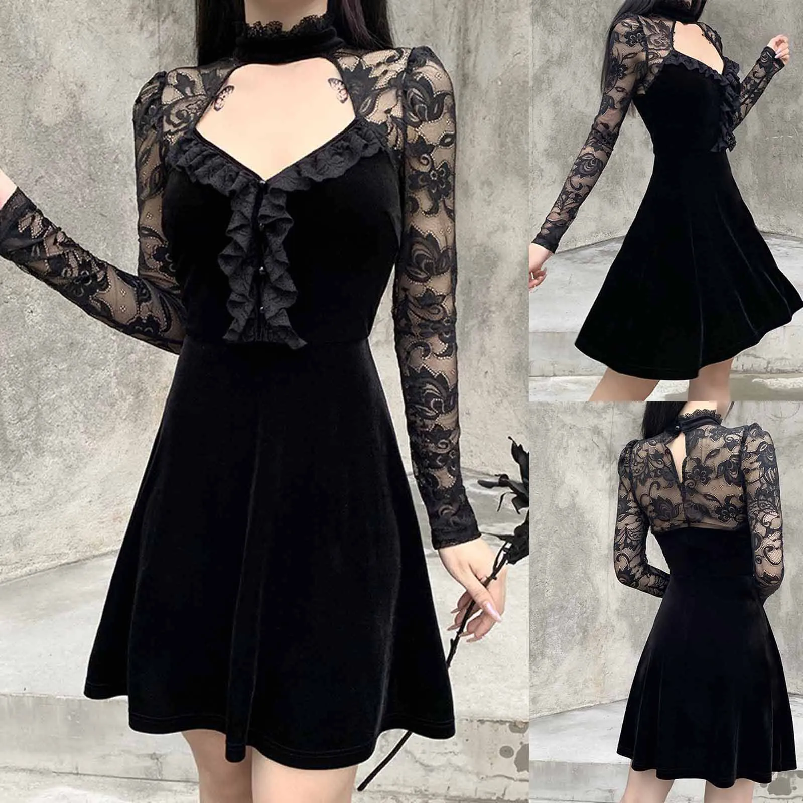 Gothic Style Dress Women's Autumn Dress Harajuku Gothic Dresses Punk Long Sleeve Black Midi Dress 2021 Evening Dresses платье
Gothic Style Dress Women's Autumn Dress Harajuku Gothic Dresses Punk Long Sleeve Black Midi Dress 2021 Evening Dresses платье