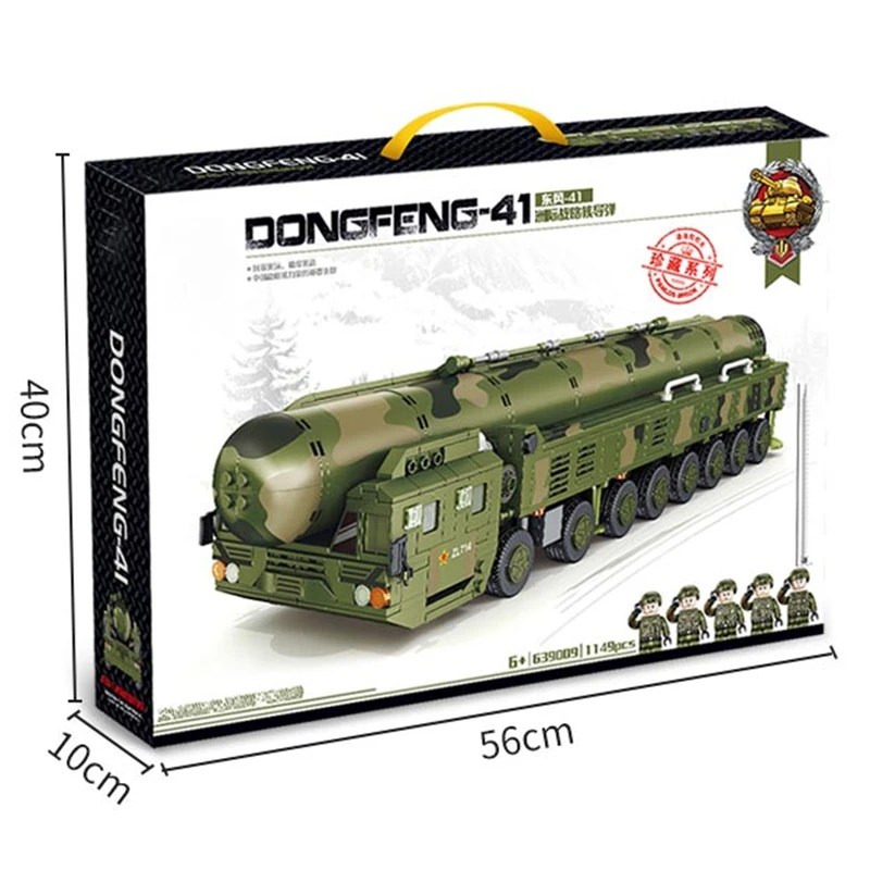 639009 Military Weapon Series 1149pcs DF-41 Intercontinental Ballistic Missile Launching Vehicle Building Blocks Bricks Boys Toy
639009 Military Weapon Series 1149pcs DF-41 Intercontinental Ballistic Missile Launching Vehicle Building Blocks Bricks Boys Toy