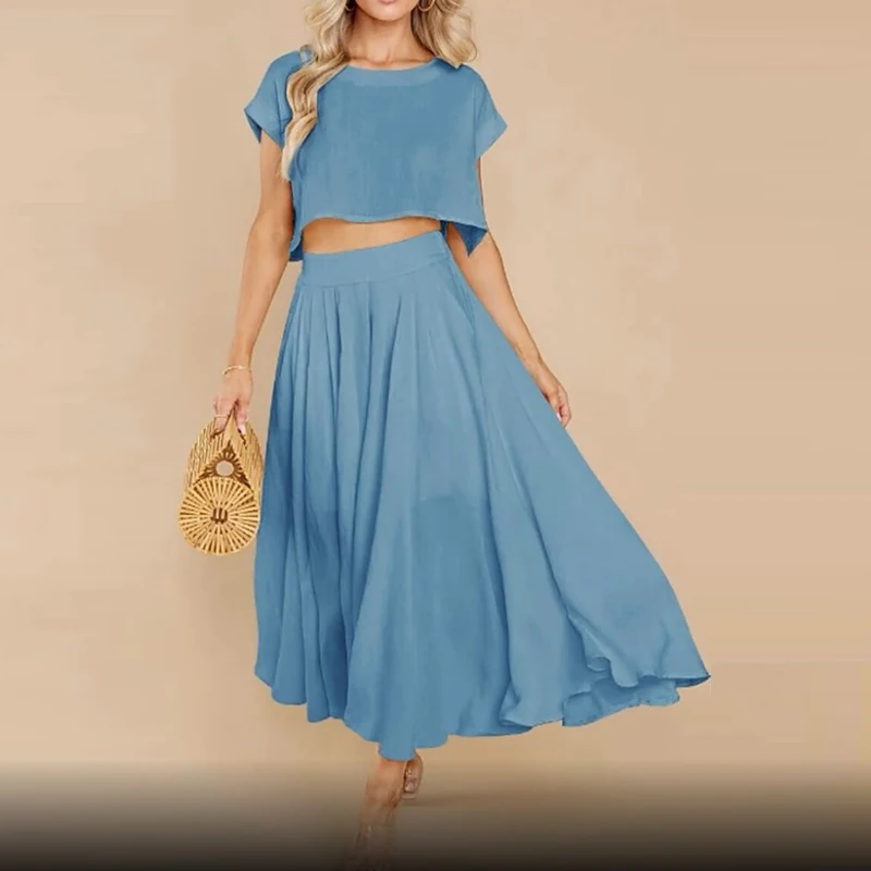 Casual Summer Women Two Piece Dress Sets Fashion Solid O Neck Top And Skirt Set 2021 Elegant High Waisted Long Dress Tracksuit
Casual Summer Women Two Piece Dress Sets Fashion Solid O Neck Top And Skirt Set 2021 Elegant High Waisted Long Dress Tracksuit
