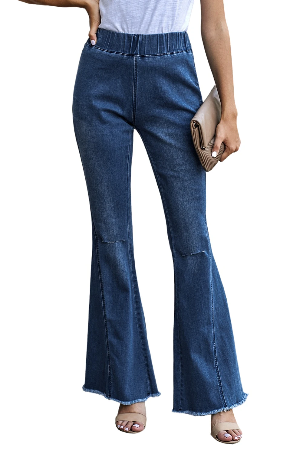 

Sky Blue Distressed Bell Bottom Hole Denim Pants Wide Leg Flared Jeans Pantalones Trendy Clothes For Women High Waist Trousers