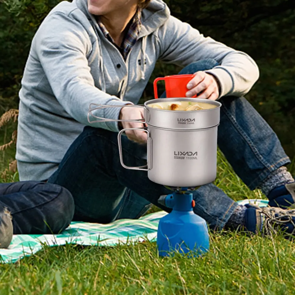 Lixada Ultralight Titanium Cookset Outdoor Camping Cookware Set 900ml Pot and 350ml Fry Pan Folding Handles Outdoor Tableware
Lixada Ultralight Titanium Cookset Outdoor Camping Cookware Set 900ml Pot and 350ml Fry Pan Folding Handles Outdoor Tableware
