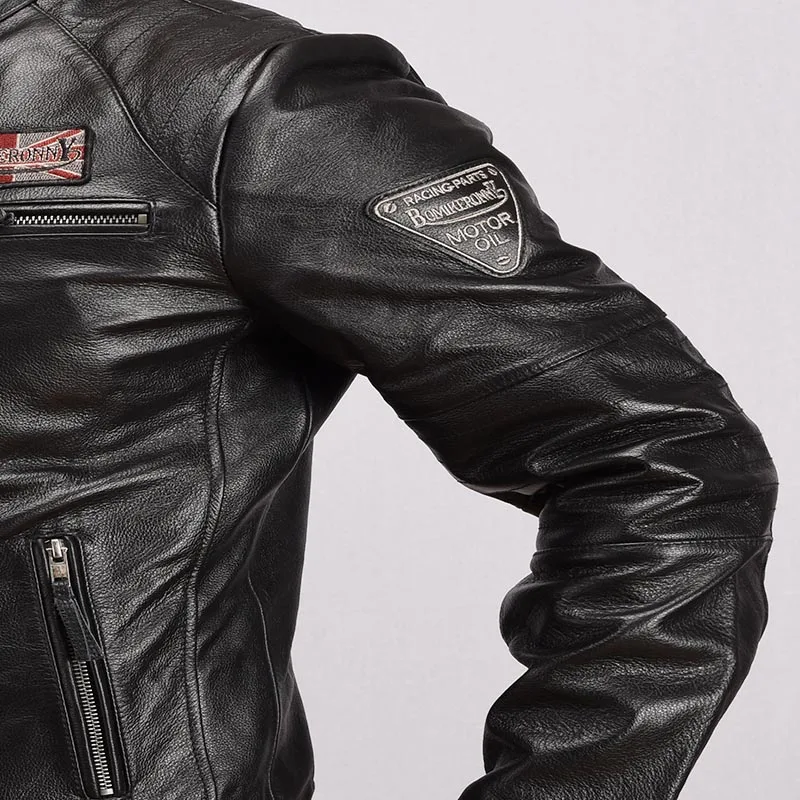 Genuine Leather Coat Men's Head Layer Cowhide Self-Cultivation Embroidery Motorcycle Leather Jacket Cycling Jacket
Genuine Leather Coat Men's Head Layer Cowhide Self-Cultivation Embroidery Motorcycle Leather Jacket Cycling Jacket
