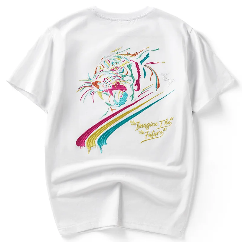 New T-Shirt Mens Summer Loose Short Sleeve Tiger Embroidered Letter Pattern Cotton Color Stitchwork Streetwear Male Tees Top
New T-Shirt Mens Summer Loose Short Sleeve Tiger Embroidered Letter Pattern Cotton Color Stitchwork Streetwear Male Tees Top