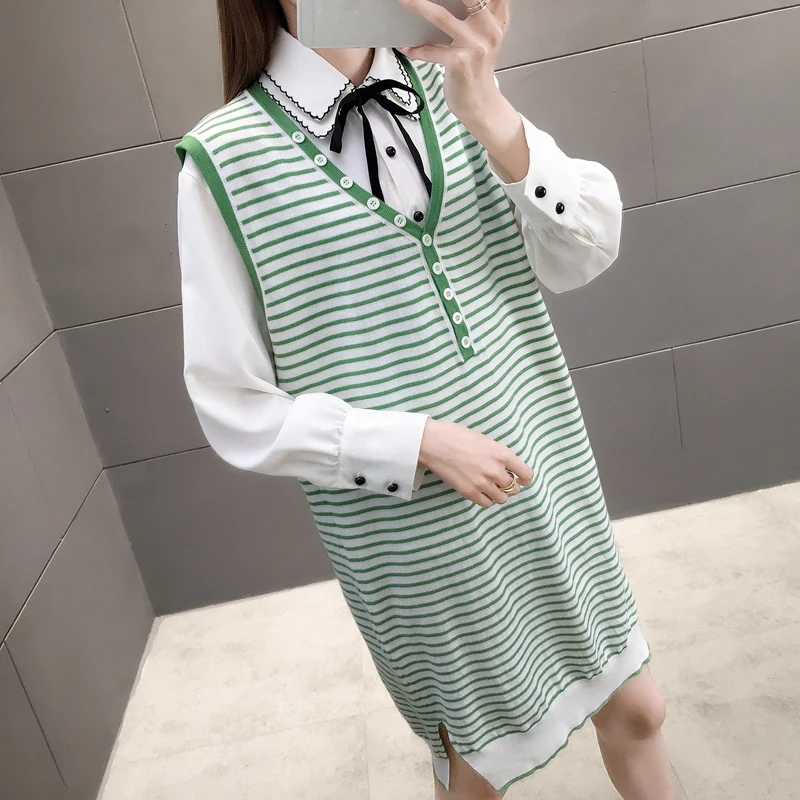 4174 - Shot medium and long striped knitted vest sweater 34ag 
4174 - Shot medium and long striped knitted vest sweater 34ag