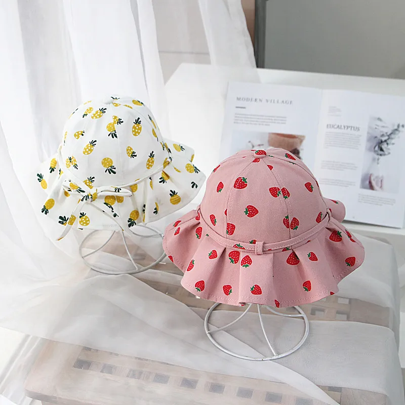 

Baby Hats Cute Cartoon Floral Pure cotton Fisherman Hat Baby Girls Boys Protection Basin Hat Sunhat Children's Bucket Hats