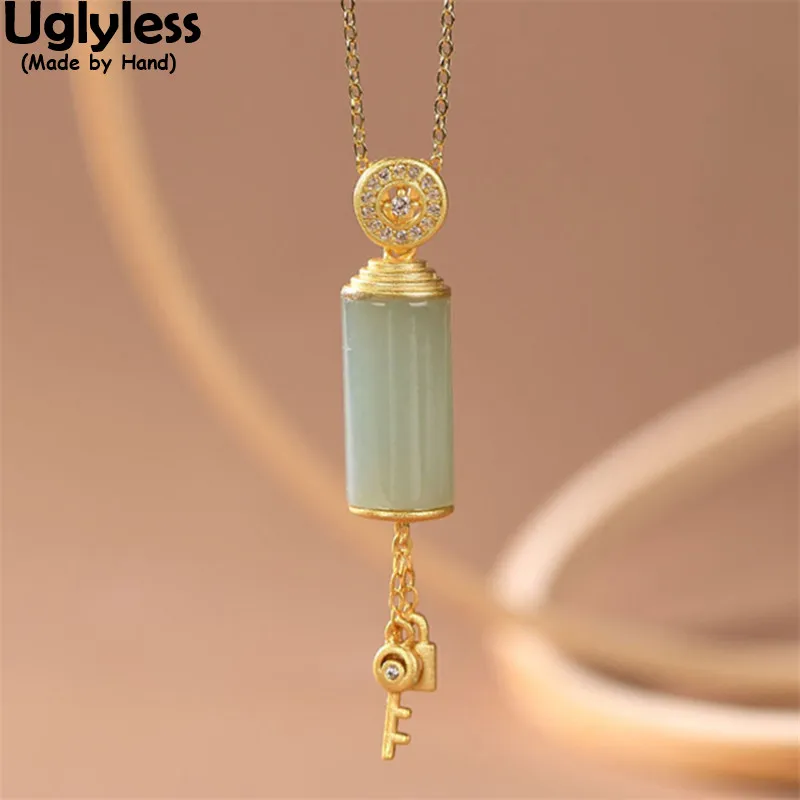 Uglyless Open Your Heart Lock Key Pendants Necklaces for Women Cylindrical Jade Necklaces + Chains 925 Silver Tassels Jewelry
Uglyless Open Your Heart Lock Key Pendants Necklaces for Women Cylindrical Jade Necklaces + Chains 925 Silver Tassels Jewelry