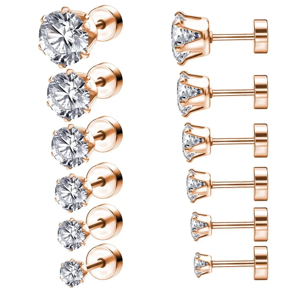 ZEMO 6pair/lot 3-8mm 316L Stainless Steel Crystal Studs Earrings Set With Big Zirconia for Women Rhinestone Rose Gold Ear Studs 
ZEMO 6pair/lot 3-8mm 316L Stainless Steel Crystal Studs Earrings Set With Big Zirconia for Women Rhinestone Rose Gold Ear Studs