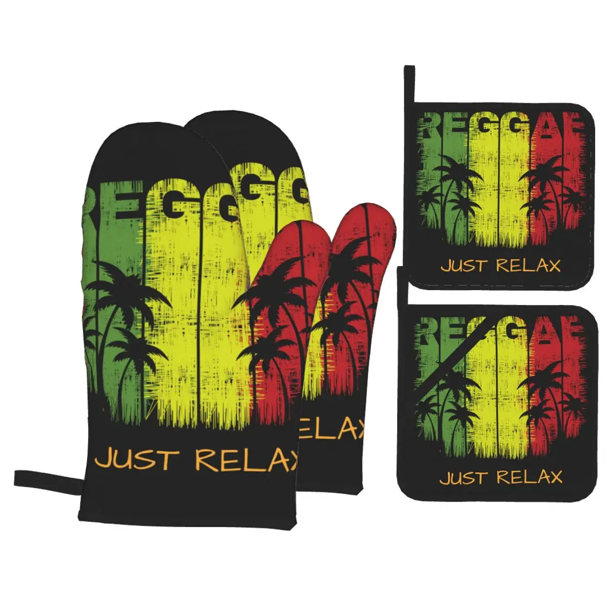 4 Pieces Polyester Kitchen Cooking Microwave Gloves Reggae Music With Slogan Of Just Relax Baking BBQ Potholders Oven Mitts
4 Pieces Polyester Kitchen Cooking Microwave Gloves Reggae Music With Slogan Of Just Relax Baking BBQ Potholders Oven Mitts