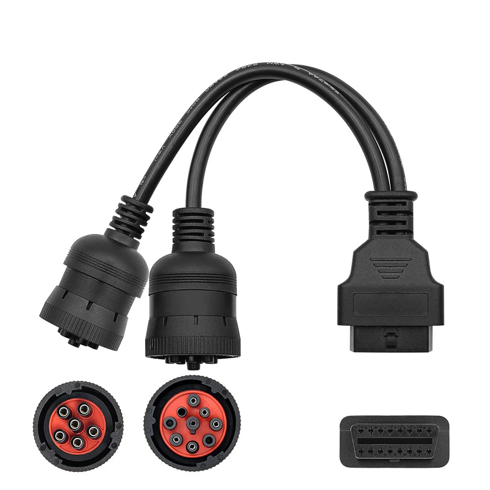 

Heavy truck diagnostic line 6+9pin (J1708+J1939) truck OBD adapter cable for Cummins Y cable to OBD2 16pin female