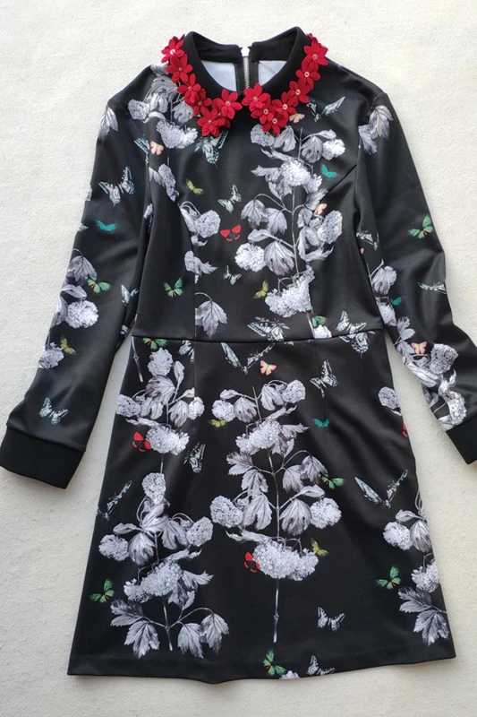 Autumn Spring Collections Applique Collar Floral Print Black Dress Size 0-5 Long Sleeve Dress Vintage Print 
Autumn Spring Collections Applique Collar Floral Print Black Dress Size 0-5 Long Sleeve Dress Vintage Print
