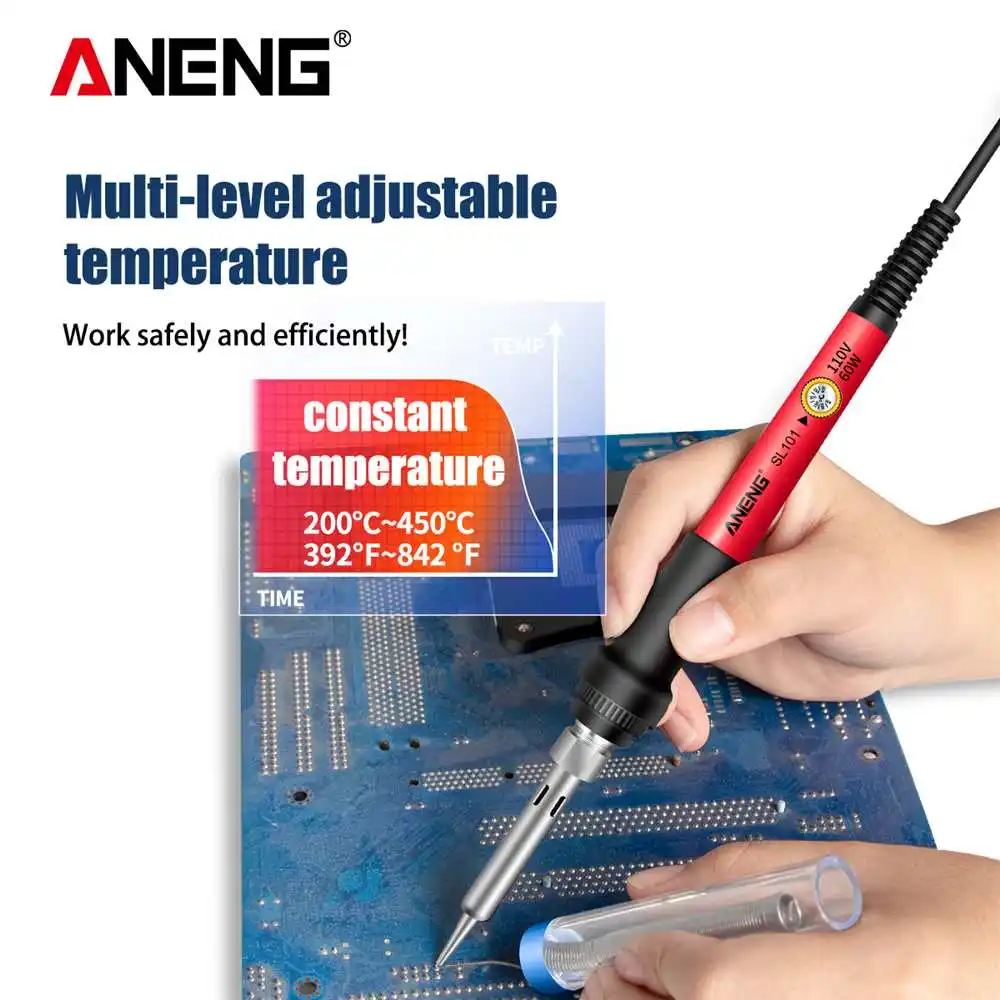 ANENG L101 60W Electric Soldering Iron Kit 110V/220V 12 in 1 Multi-level Adjustable Temperature Soldering Tips Intelligent Chip
ANENG L101 60W Electric Soldering Iron Kit 110V/220V 12 in 1 Multi-level Adjustable Temperature Soldering Tips Intelligent Chip