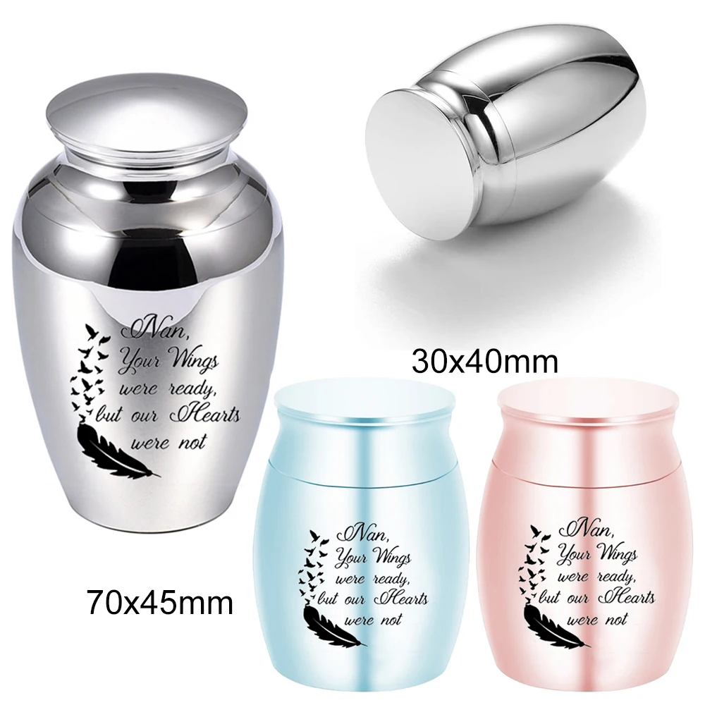 

Funeral commemorative cremation urn aluminum ashes jar keepsake carved feather seagull ashes holder-Your wings were ready but