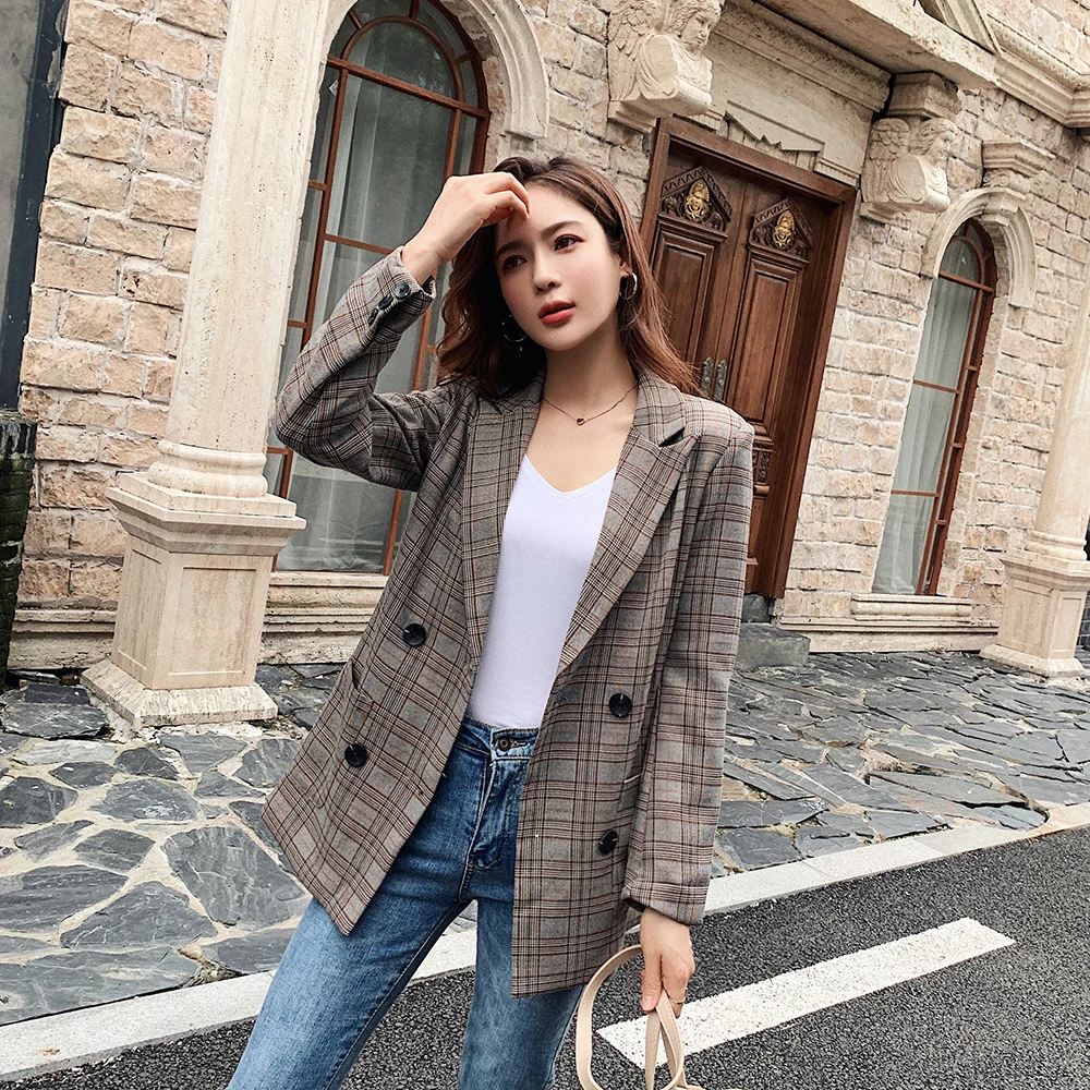 2019 Autumn Vintage Bouble Breasted Plaid Vrouwen Zakken Jassen Vrouwelijke Retro Suits Coat
2019 Autumn Vintage Bouble Breasted Plaid Vrouwen Zakken Jassen Vrouwelijke Retro Suits Coat