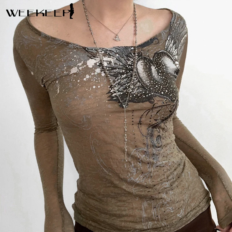 Weekeep Vintage Wings Heart Print Crop Top Autumn Long Sleeve Skinny Sexy Knitted T-Shirt Casual Basic Streetwear 90s Tee Shirts
Weekeep Vintage Wings Heart Print Crop Top Autumn Long Sleeve Skinny Sexy Knitted T-Shirt Casual Basic Streetwear 90s Tee Shirts