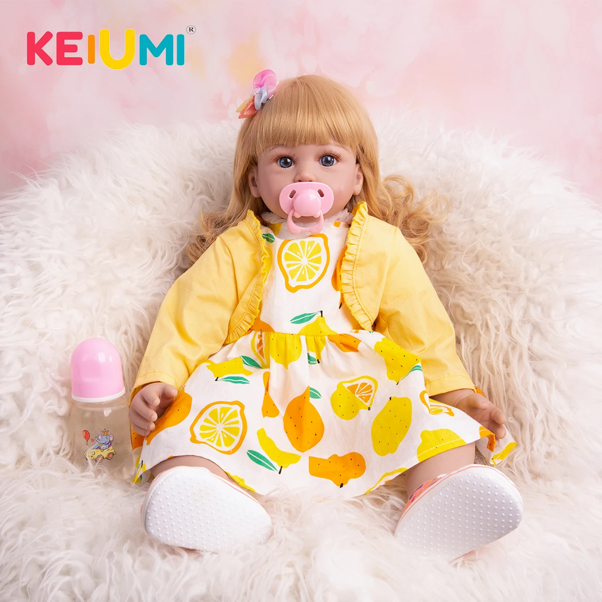 

KEIUMI 60CM Pretty Blond Hair Doll Reborn Lemon Yellow Gown Skirt Well Packaged Baby Girl For Birthday Gift