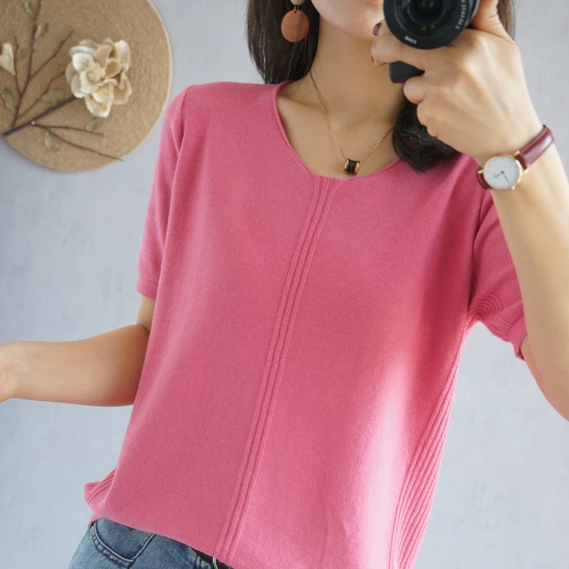 Summer Woman's Sweaters Female Pullovers V-Neck Short Sleeve 100% Cotton Knitted Tops Thin Soft Jumpers Pull Femme Clothing Tees
Summer Woman's Sweaters Female Pullovers V-Neck Short Sleeve 100% Cotton Knitted Tops Thin Soft Jumpers Pull Femme Clothing Tees