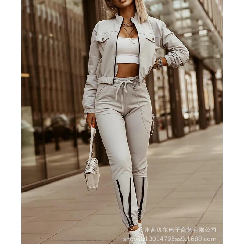 Mandylandy Spring Long Sleeve Zipped Stand Collar Jacket + High Waist Pants Suit Women's Casual Solid Slim-Fit Patchwork Suit
Mandylandy Spring Long Sleeve Zipped Stand Collar Jacket + High Waist Pants Suit Women's Casual Solid Slim-Fit Patchwork Suit
