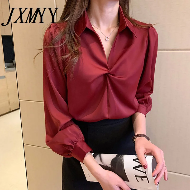 JXMYY 2021 осень новый продукт Модная элегантная темпераментная Удобная атласная шифоновая рубашка с V-образным вырезом рубашка Топ
JXMYY 2021 осень новый продукт Модная элегантная темпераментная Удобная атласная шифоновая рубашка с V-образным вырезом рубашка Топ