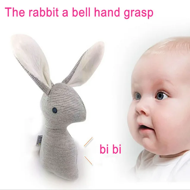 

21cm Rabbit Baby Rattle mobiles Plush Toys BB Bunny Infant Ring Bell Crib Sound Cute Animal Sound Toy Kids Doll B0969