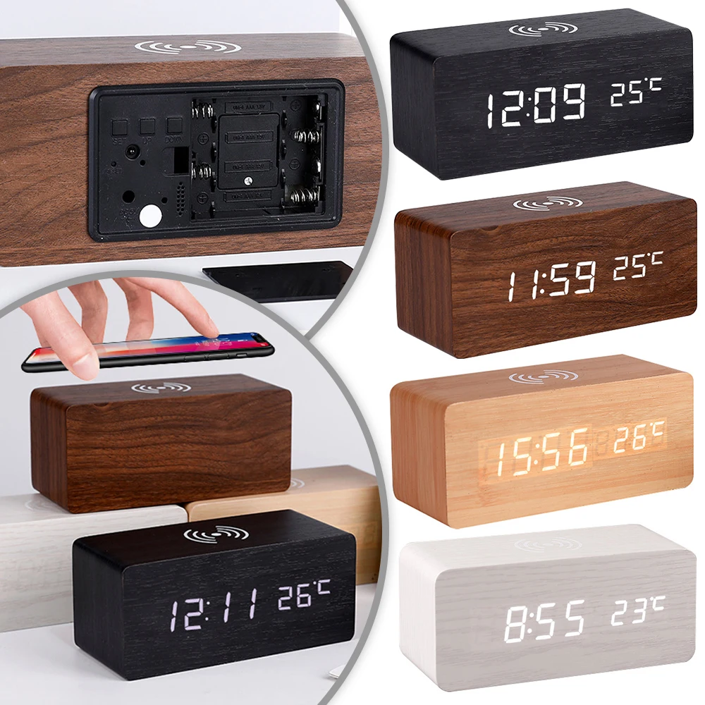 Modern Wooden Wood Digital LED Desk Alarm Clock Thermometer Wireless Charger With Qi Wireless Charging Pad Alarm Clock LED
Modern Wooden Wood Digital LED Desk Alarm Clock Thermometer Wireless Charger With Qi Wireless Charging Pad Alarm Clock LED