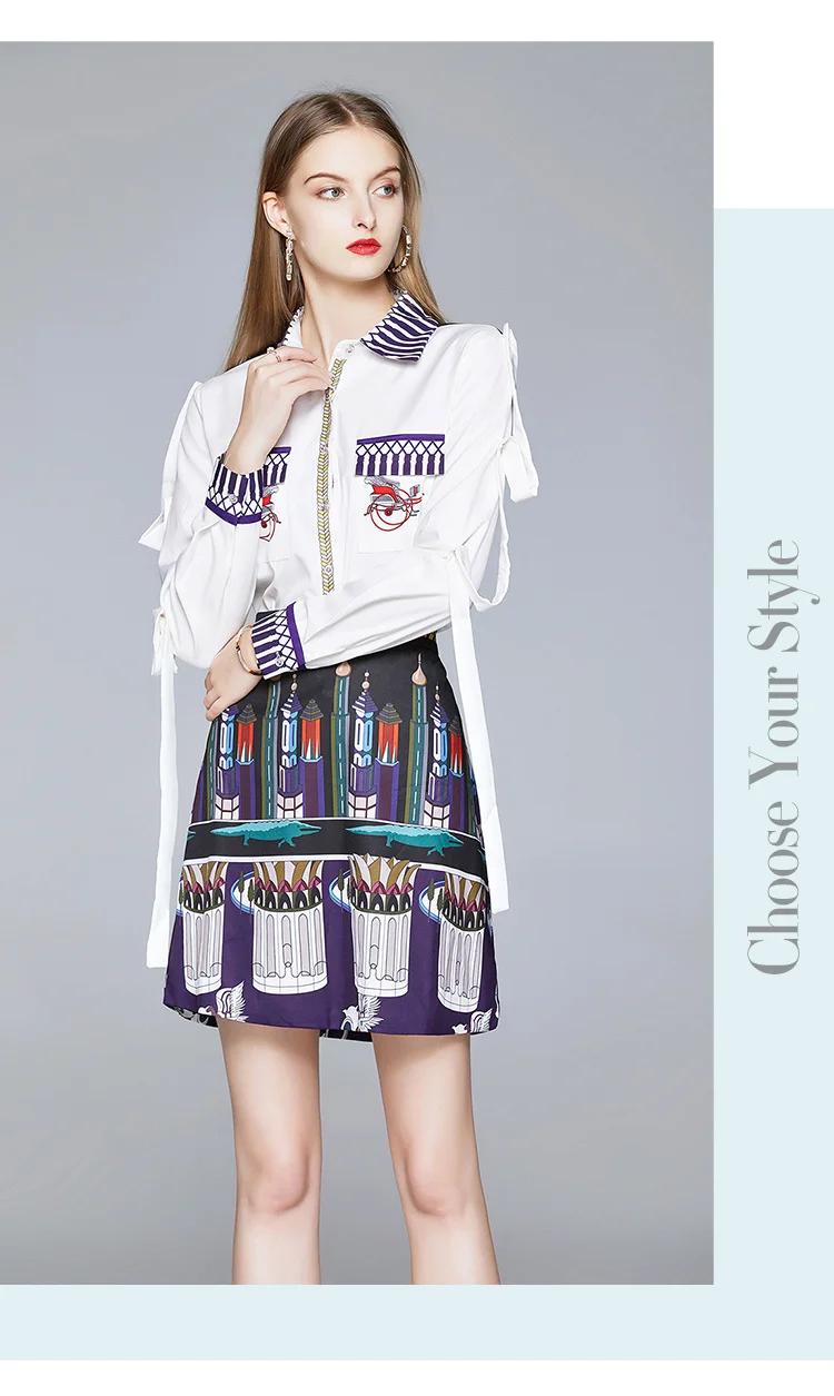 Summer Women 2 Piece Sets Skirt Suits New Long Sleeve Lapel Shirt Blouse And Vintage Print High Waist Mini Skirts Outfits
Summer Women 2 Piece Sets Skirt Suits New Long Sleeve Lapel Shirt Blouse And Vintage Print High Waist Mini Skirts Outfits
