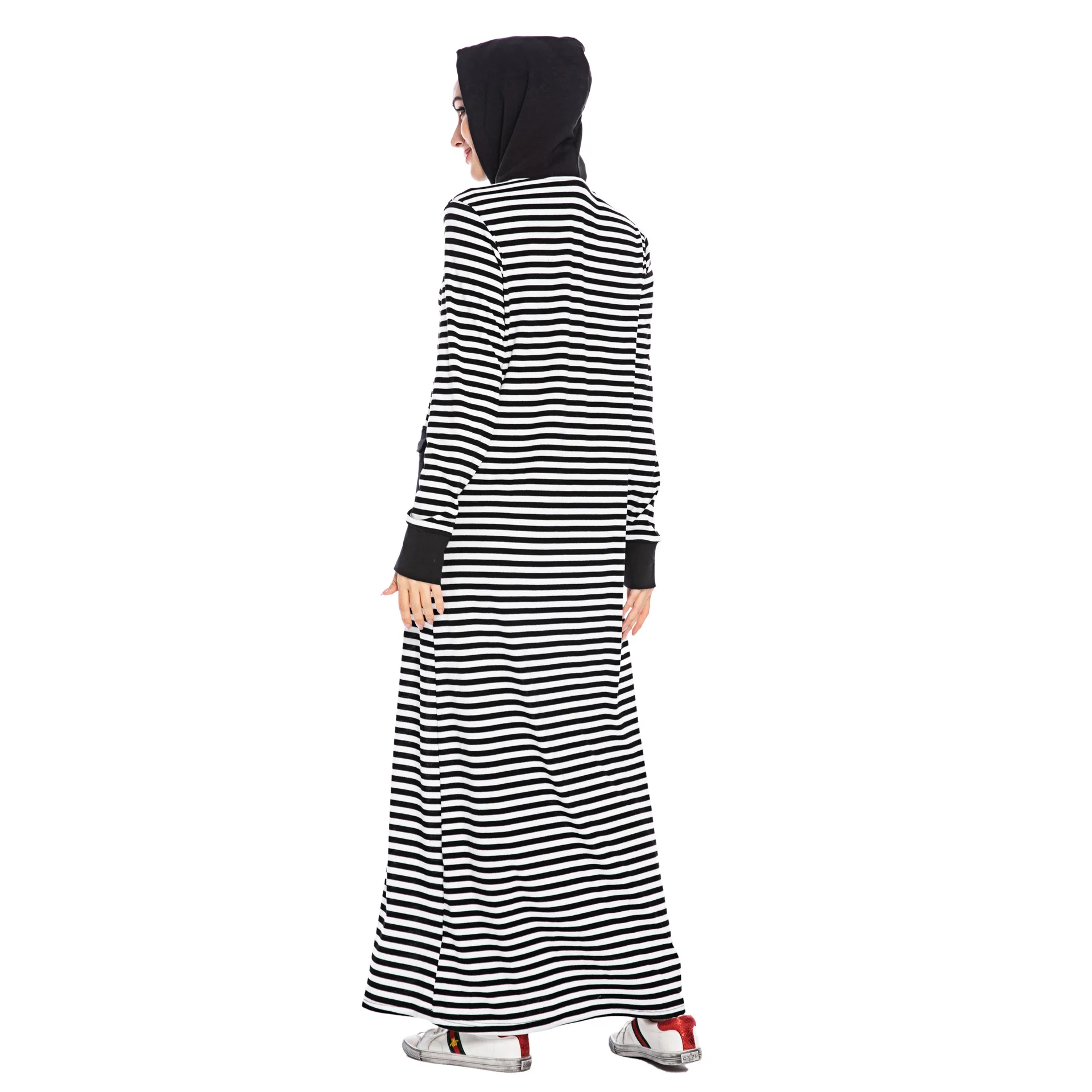 Женское платье в полоску Donsignet длинное с длинными рукавами и карманами капюшоном