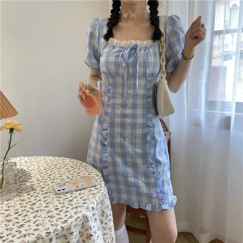 Dresses Korean fashion Anti-Aging Dress Summer 2021 New Square Collar Puff Sleeve Wooden Ear Plaid Dress Kawaii
Dresses Korean fashion Anti-Aging Dress Summer 2021 New Square Collar Puff Sleeve Wooden Ear Plaid Dress Kawaii