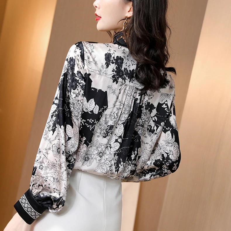92.5% Silk 7.5% Spandex Women's Shirt Stand Embroidery Lace Collar Long Sleeves Patchwork Printed Fashion Pullover Blouse Tops
92.5% Silk 7.5% Spandex Women's Shirt Stand Embroidery Lace Collar Long Sleeves Patchwork Printed Fashion Pullover Blouse Tops