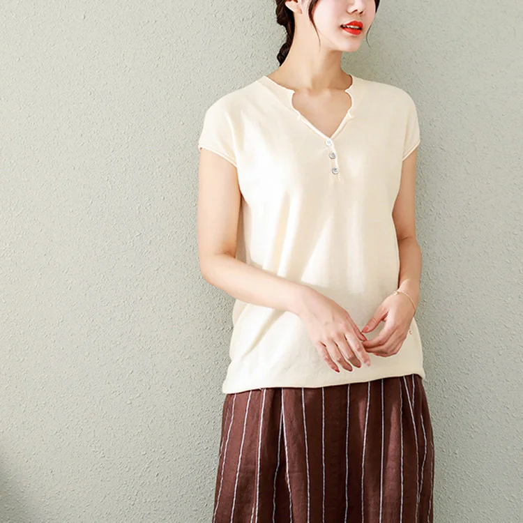 Spring / summer 2021 women's knitted short sleeve T-shirt women's new solid T-shirt versatile V-neck slim top
Spring / summer 2021 women's knitted short sleeve T-shirt women's new solid T-shirt versatile V-neck slim top