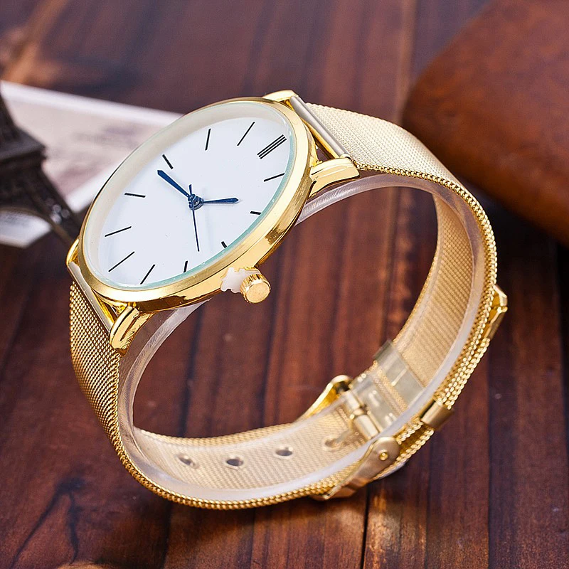 Женские кварцевые часы с сетчатым браслетом золотистые/Серебристые наручные из