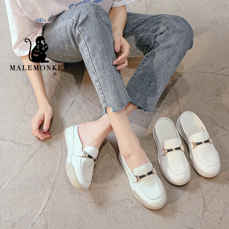 Фото Женская обувь белого цвета Коллекция 2021 года Модные шлепанцы на плоской