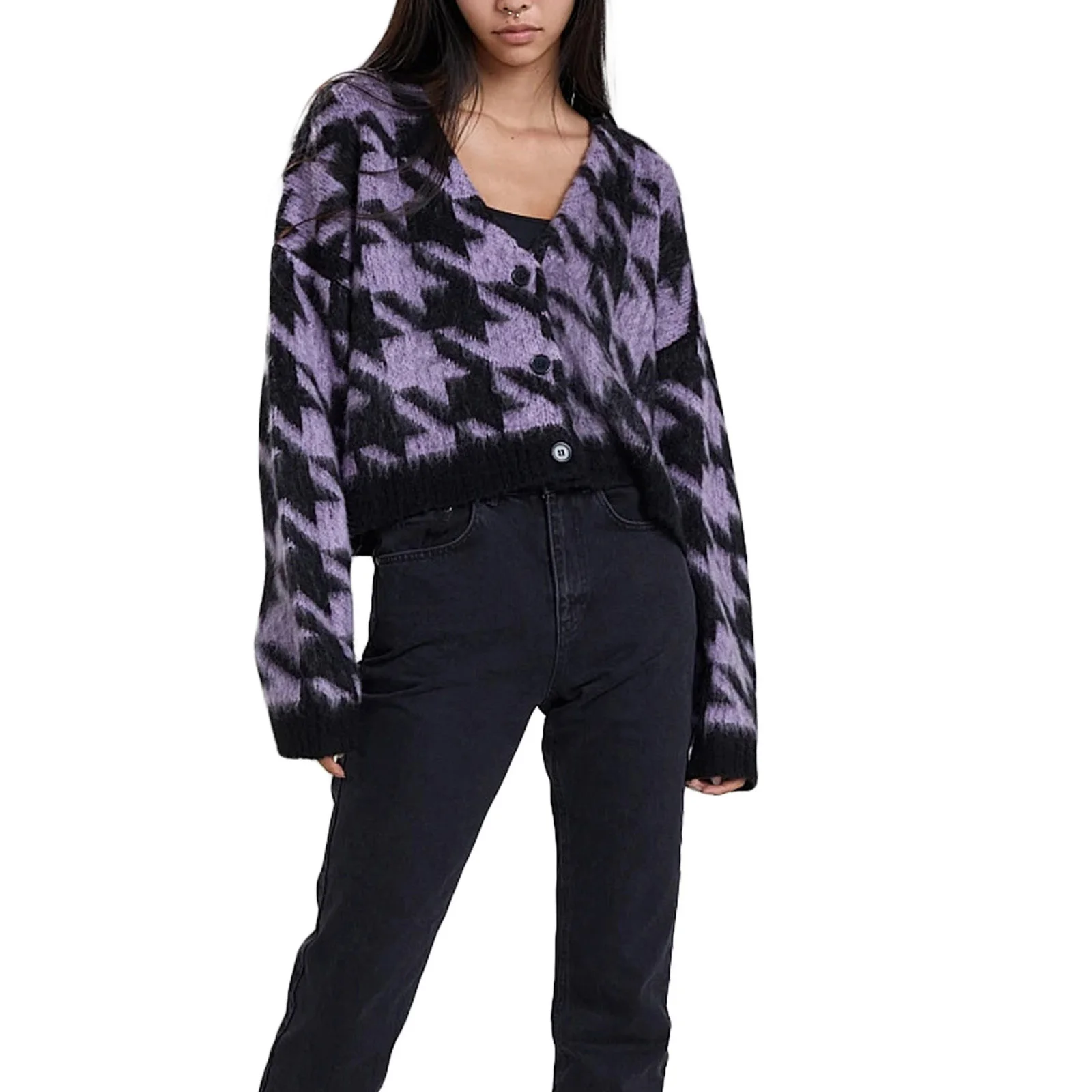 Women Fashion Color Block Sweater 2021 Autumn Adults Button-down Houndstooth Pattern Long Sleeve V-neck Knit Cardigans
Women Fashion Color Block Sweater 2021 Autumn Adults Button-down Houndstooth Pattern Long Sleeve V-neck Knit Cardigans