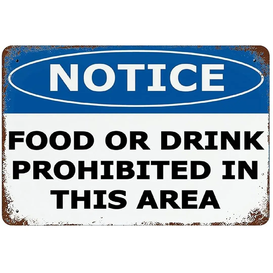 

PotteLove Metal Sign Food or Drink Prohibited in This Area Aluminum Retro Weatherproof Horizontal Wall Decoration