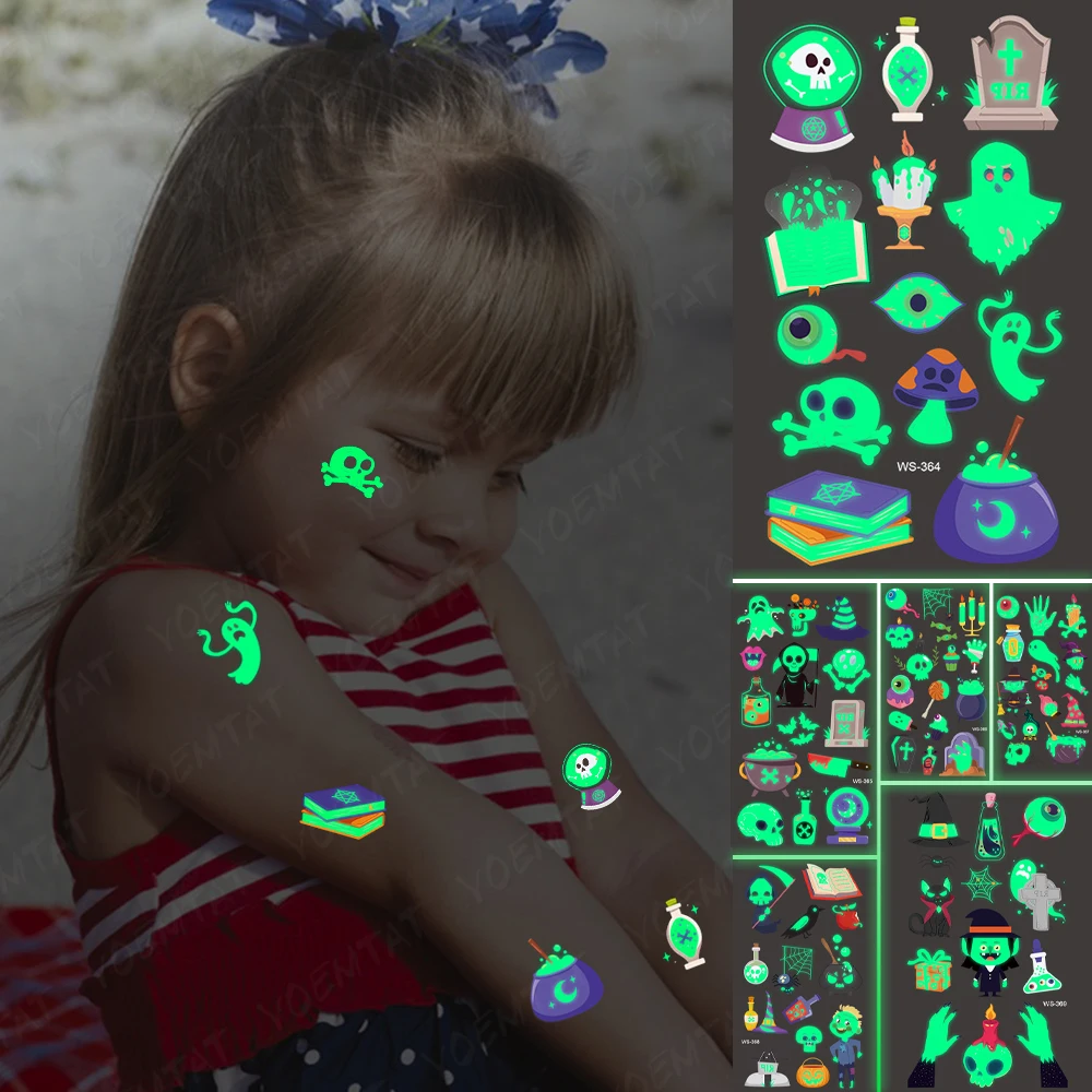 Halloween Temporary Tattoo Stickers Waterproof Tombstone Mushroom Skull Magic Book Ghost Luminous Arm Glowing Man Woman Child
Halloween Temporary Tattoo Stickers Waterproof Tombstone Mushroom Skull Magic Book Ghost Luminous Arm Glowing Man Woman Child