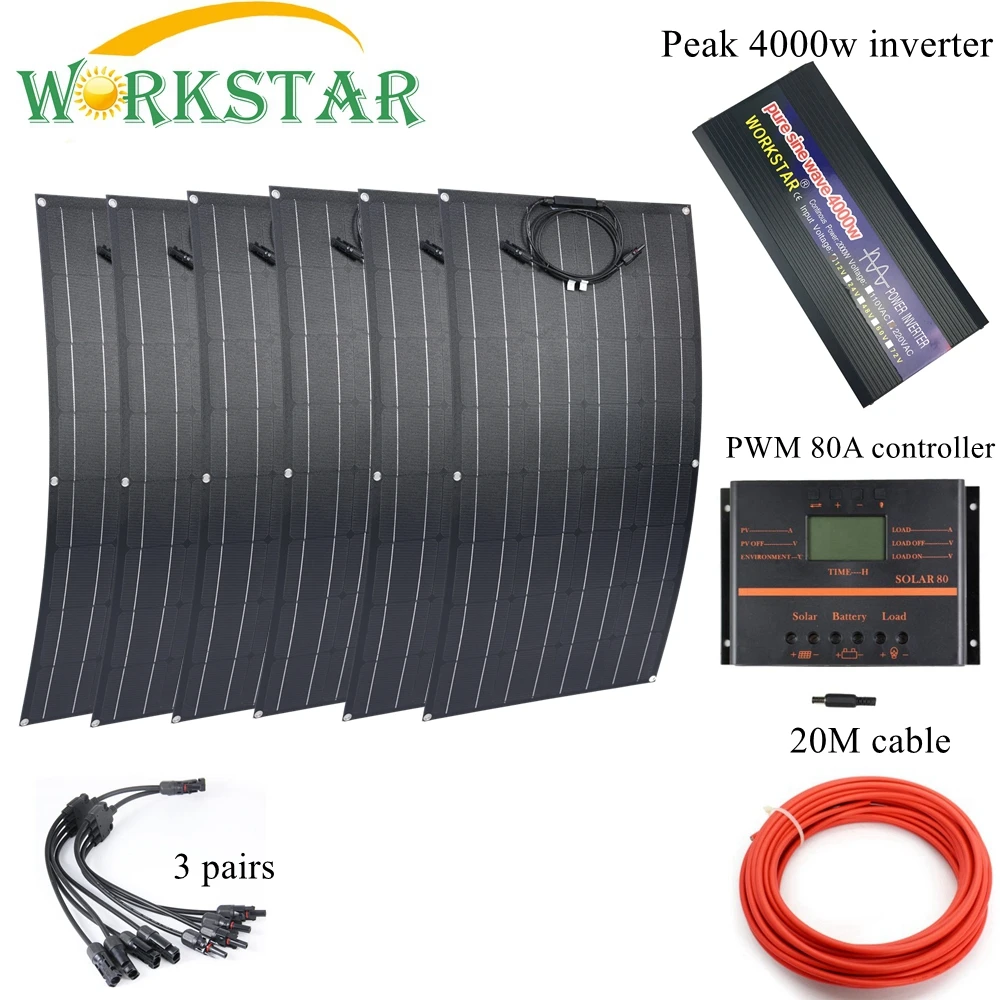 WORKSTAR 6 шт. 18 в 100 Вт ETFE гибкие солнечные панели зарядное устройство для RV/лодки 600
