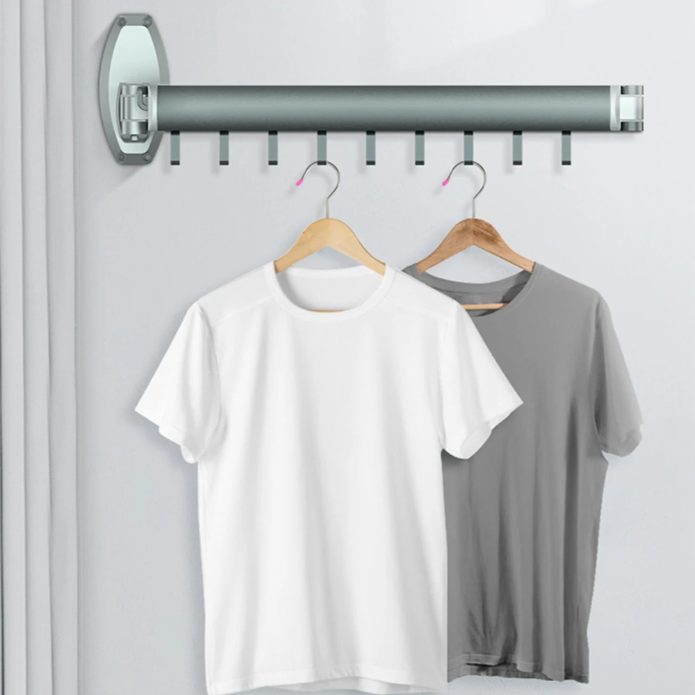 

B-LIFE Retractable Clothes Drying Rack Wall Mounted Space Saver Heavy Duty Laundry Clothes Hanger Rack with Towel BarDry Racks