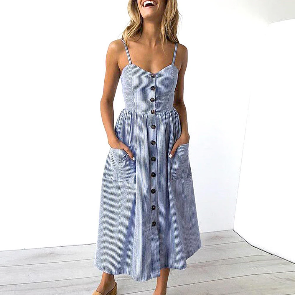 Women Summer Sexy A-Line Printing Button Camisole Sleeveless Suspenders Beach Dress Loose Pocket Backless Boho Princess Dresses
Women Summer Sexy A-Line Printing Button Camisole Sleeveless Suspenders Beach Dress Loose Pocket Backless Boho Princess Dresses