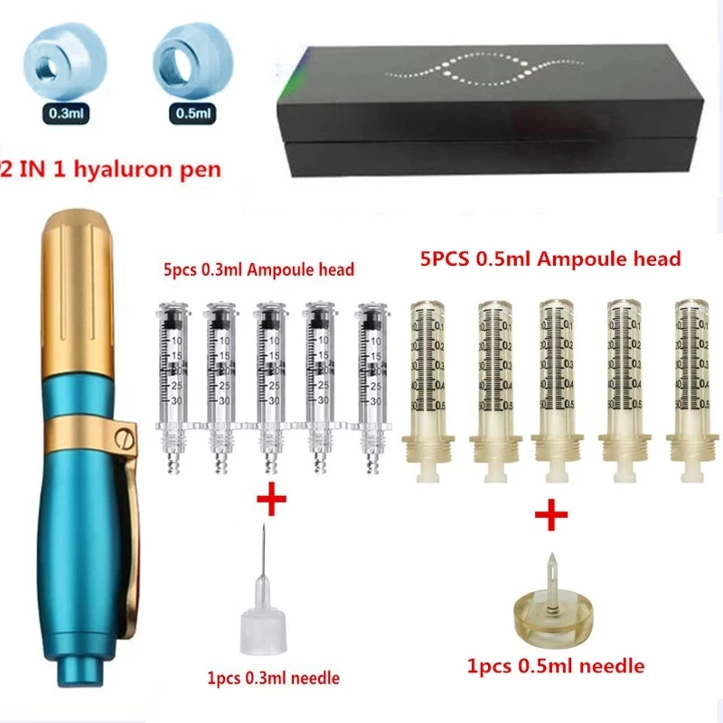 

NEW 2 IN 1High Pressure Hyaluronic Acid Pen High density metal For Anti Wrinkle Lip injection hyaluron gun atomizer hyaluron pen