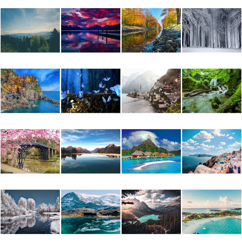 

5D Diy Diamond Embroidery Mosaic Tourism Scenery Paintings Rhinestone Pictures Wall Art Ocean Lake Trees Poster Home Decoration